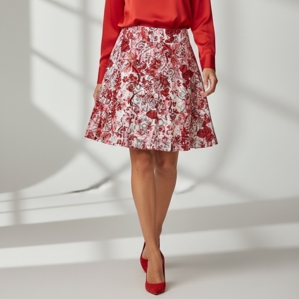 GAP Womens 14 Red Floral Cotton‎ A-Line Skirt Lined Knee Length Valentines Wear